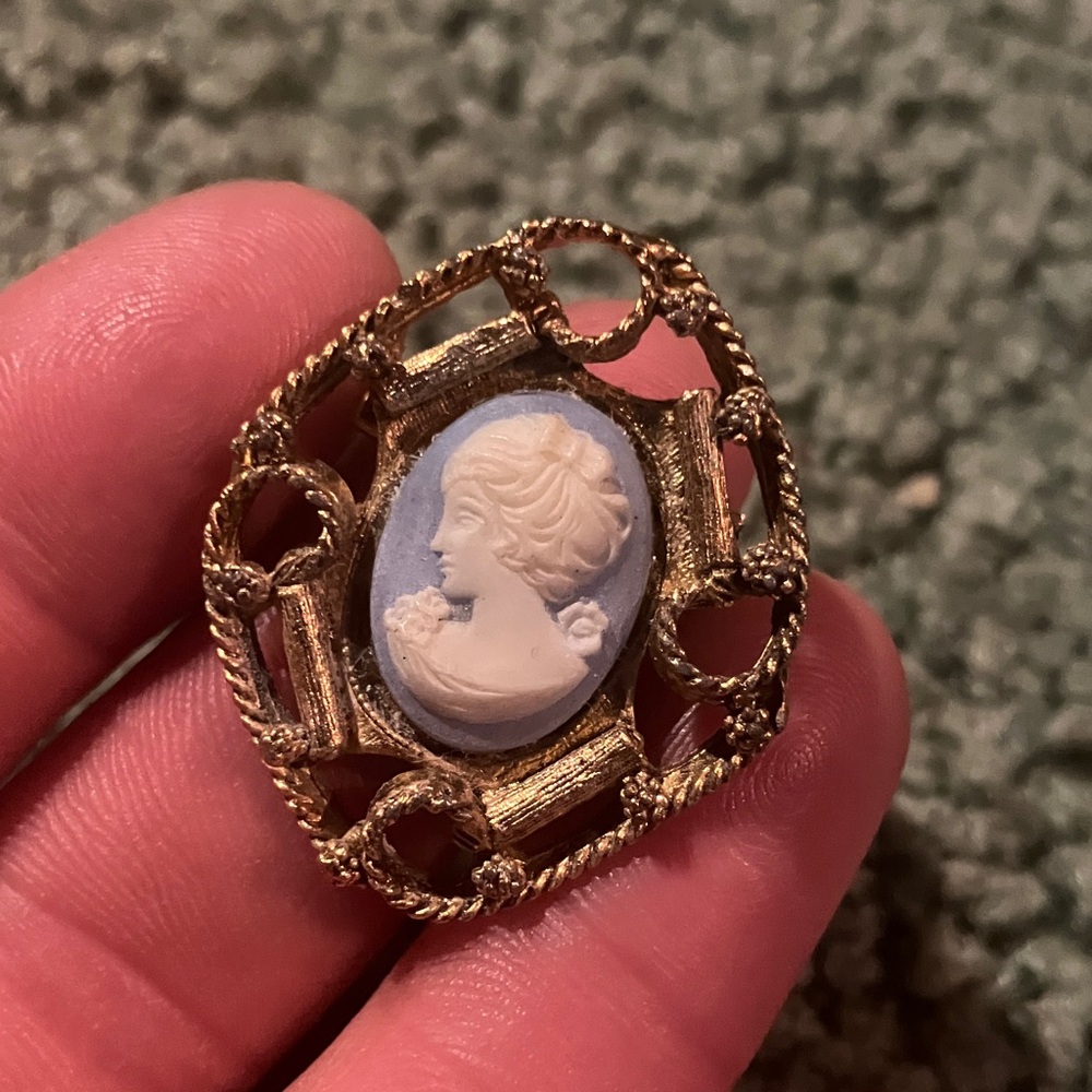Elegant Gold and Blue Cameo Brooch
